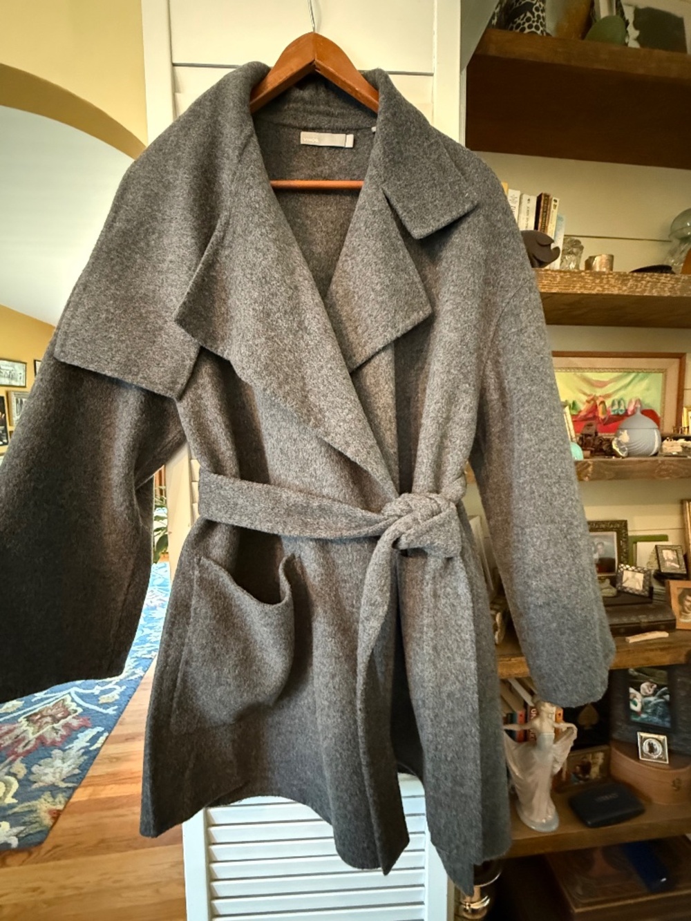 Vince Grey Wool Wrap Belted Jacket, Size Small